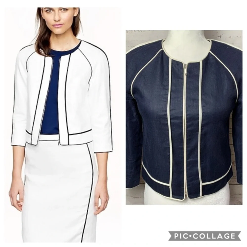 NWOT J. Crew Navy Herringbone Linen Blazer